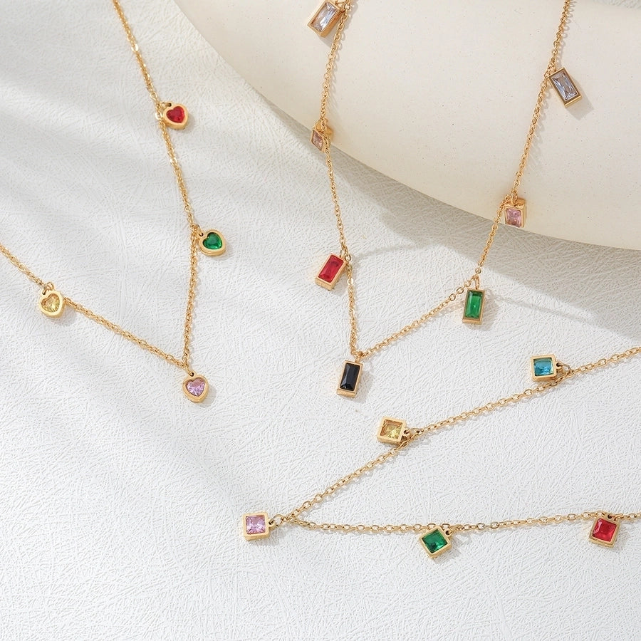 Casual Geometric Multi-Charm Necklace in 18K Gold-Plated 304 Stainless Steel-Bijou Crush
