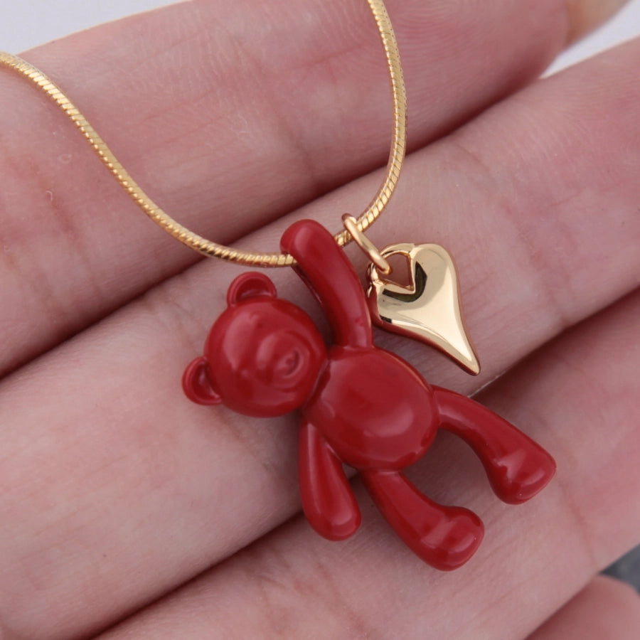 Cute little bear Heart Shape Copper 18K Gold Plated Plating Pendant Necklace-Bijou Crush