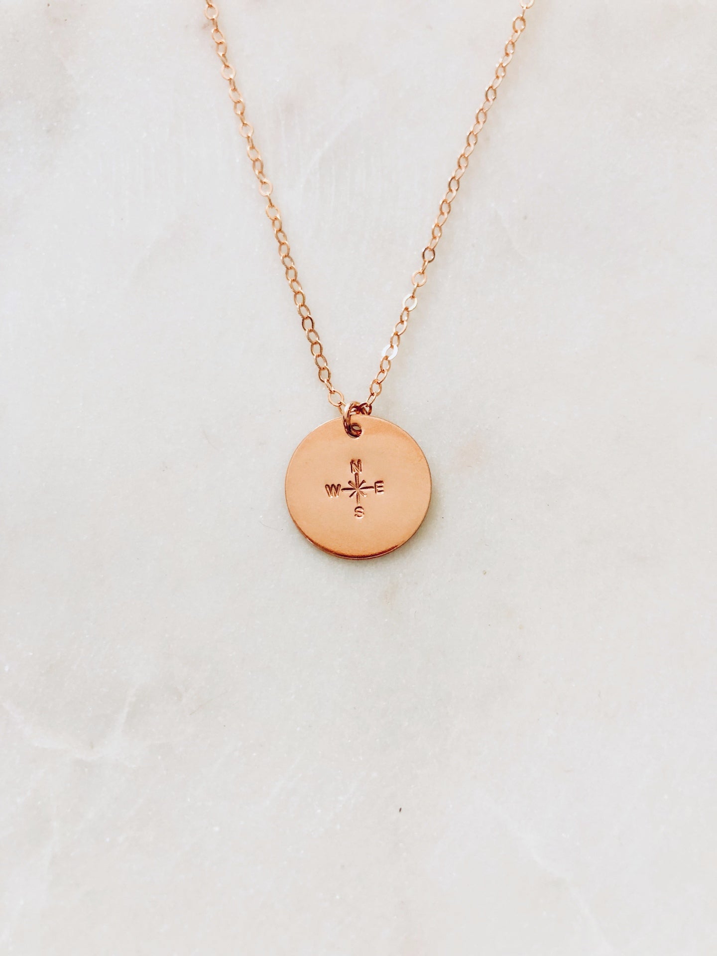 Hand Stamped Rose Gold Compass Necklace-Bijou Crush