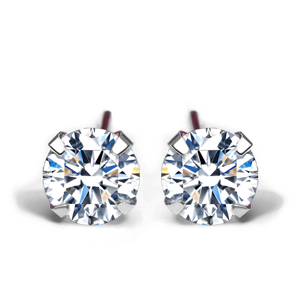 Simple CZ White 925 Sterling Silver Round Studs Earrings-Bijou Crush